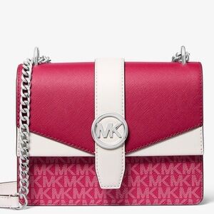 Michael Kors Greenwich Small Color-Block Signature Crossbody Bag Dark Raspberry